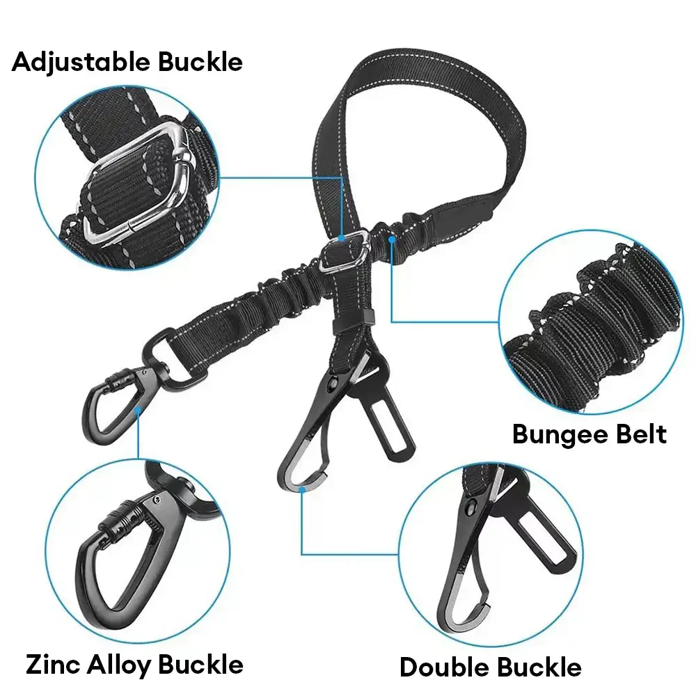 3 in 1 Dog Car Seat Belt Bungee With 360° Lockable Buckle & Hook Latch - Image 3