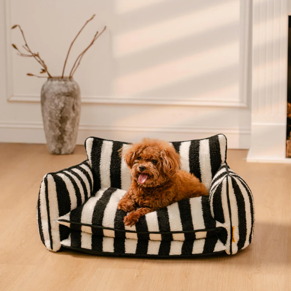 Bed Cover - Trendy Striped Faux Lambswool Double Layer Dog & Cat Sofa Bed - Image 9
