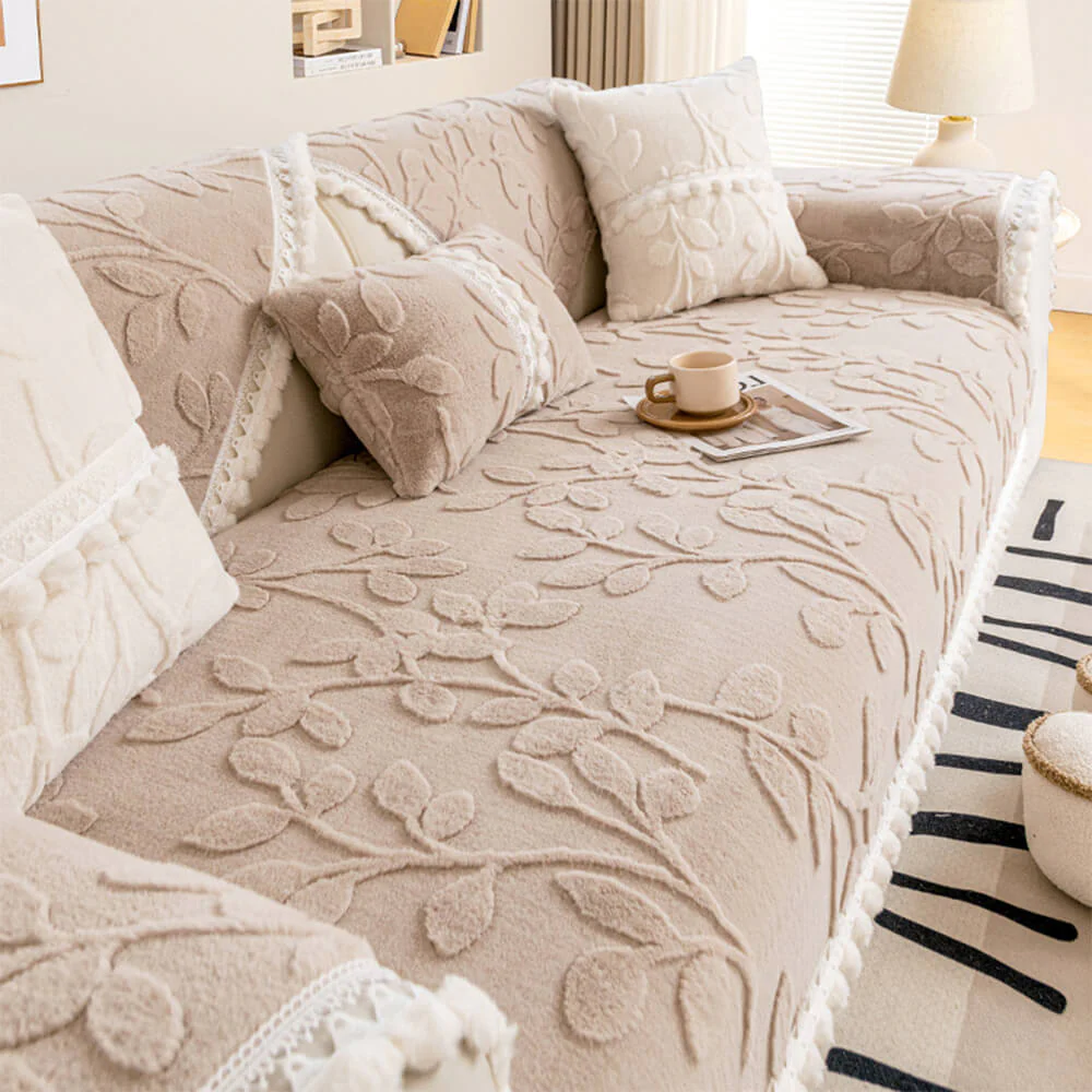 Branch Jacquard Elegant Decorative Plush Non-Slip Couch Cover - Image 3