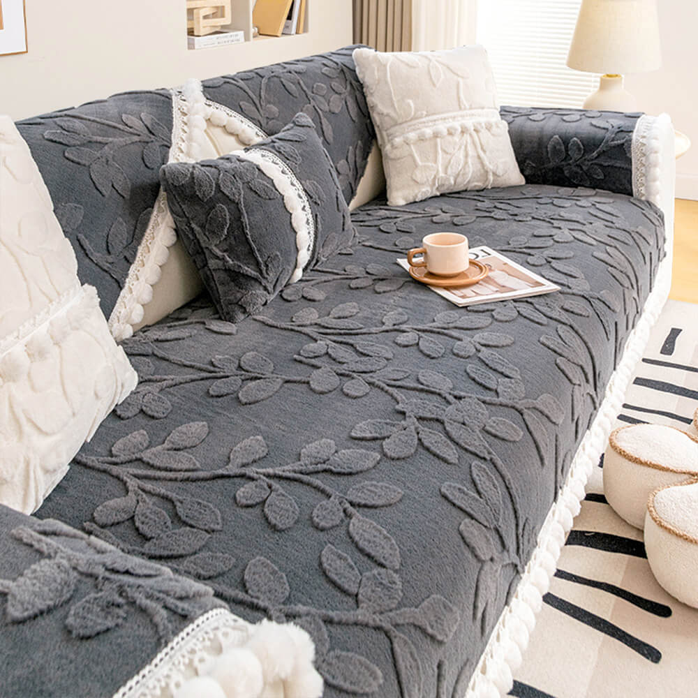 Branch Jacquard Elegant Decorative Plush Non-Slip Couch Cover - Image 4