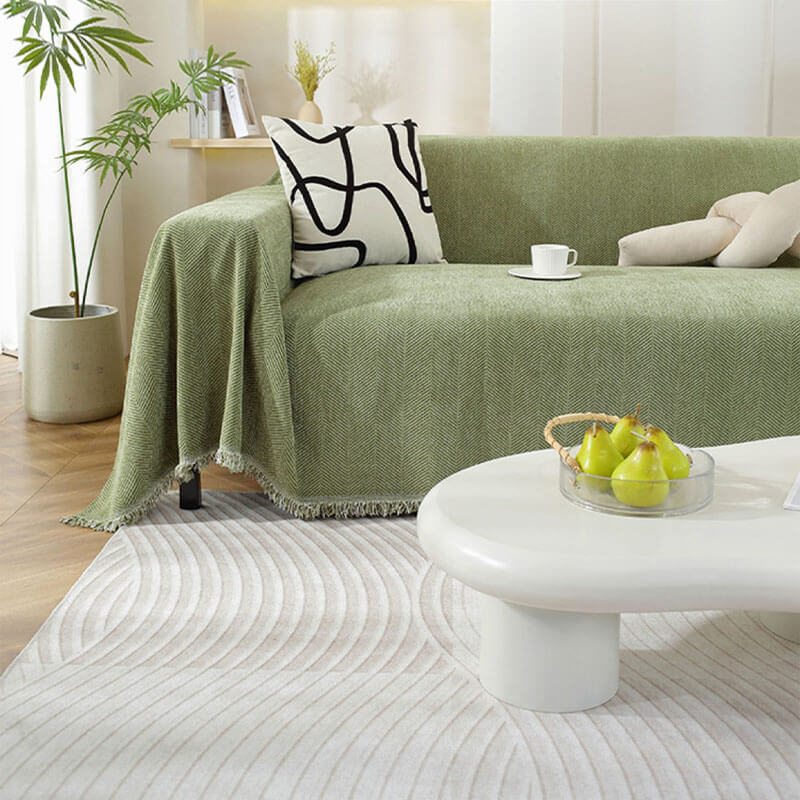Chenille Blanket Herringbone Tassel Couch Cover - Image 12