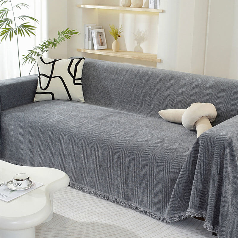 Chenille Blanket Herringbone Tassel Couch Cover - Image 4