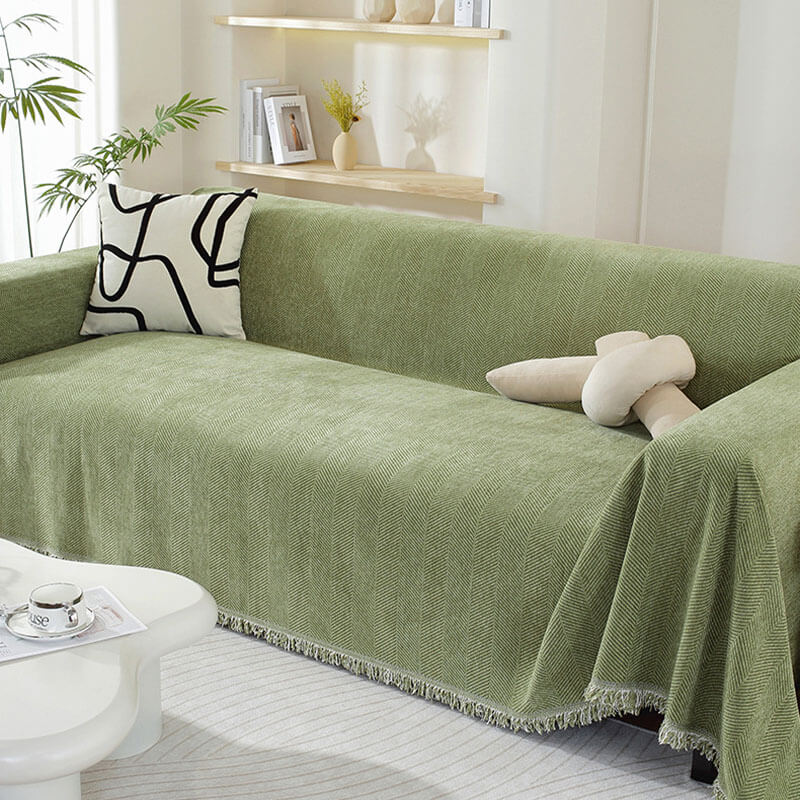 Chenille Blanket Herringbone Tassel Couch Cover - Image 5