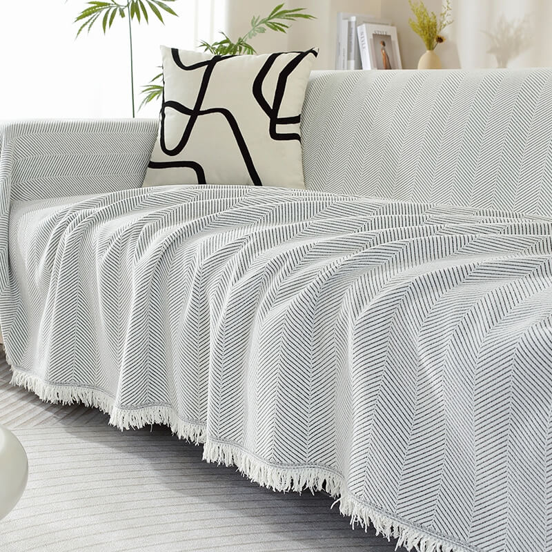 Chenille Blanket Herringbone Tassel Couch Cover - Image 6