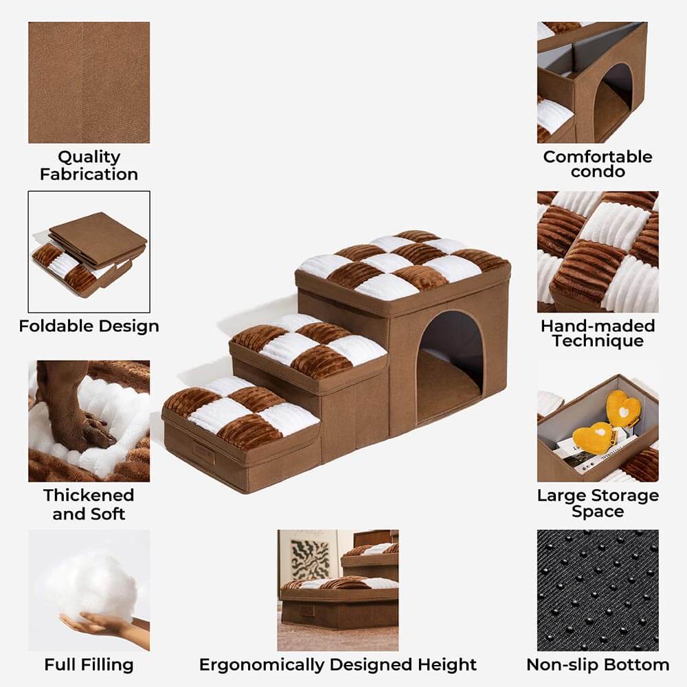 Chessboard Handcrafted Dog Stairs With Storage And Condo - Napsteps - Image 3