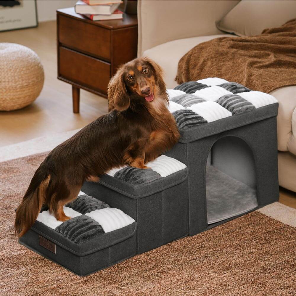 Chessboard Plaid Handcrafted Dog Stairs with Storage - Multifunctional and Foldable - Image 15