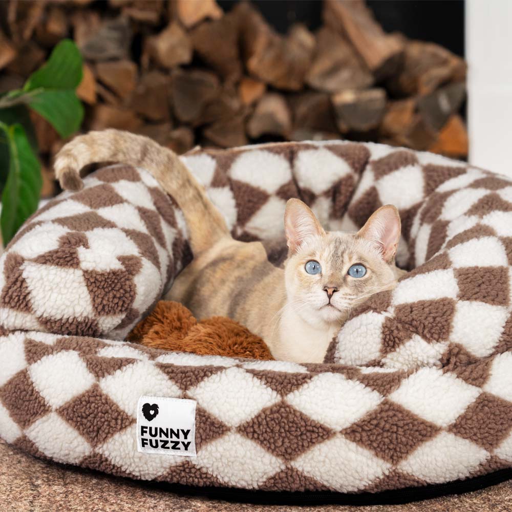 Classic Argyle Washable Bolster Donut Cat Bed - Cosy Haven - Image 4
