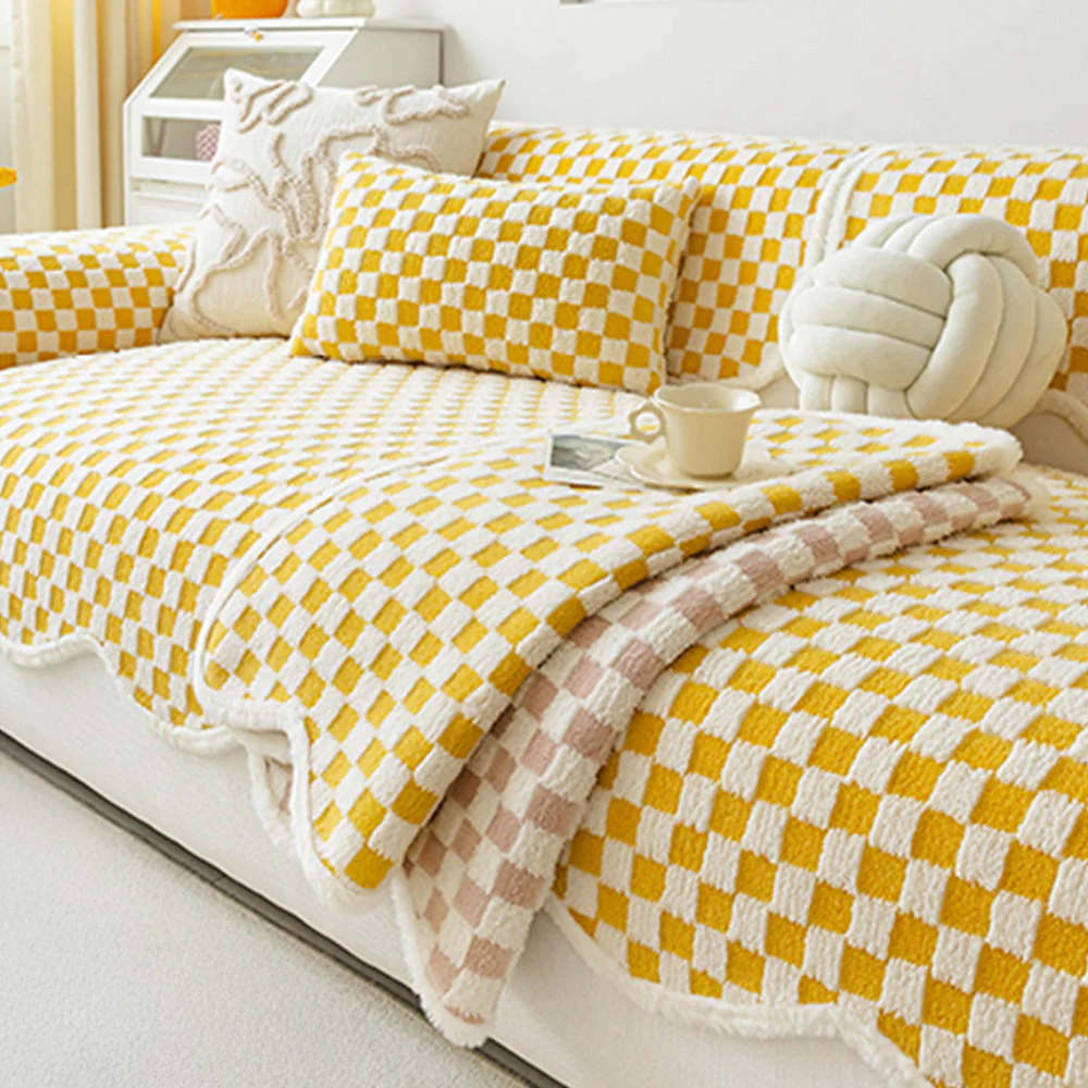 Classic Checkerboard Plush Comfortable Scratch-Resistant Non-Slip Couch Cover - Image 14