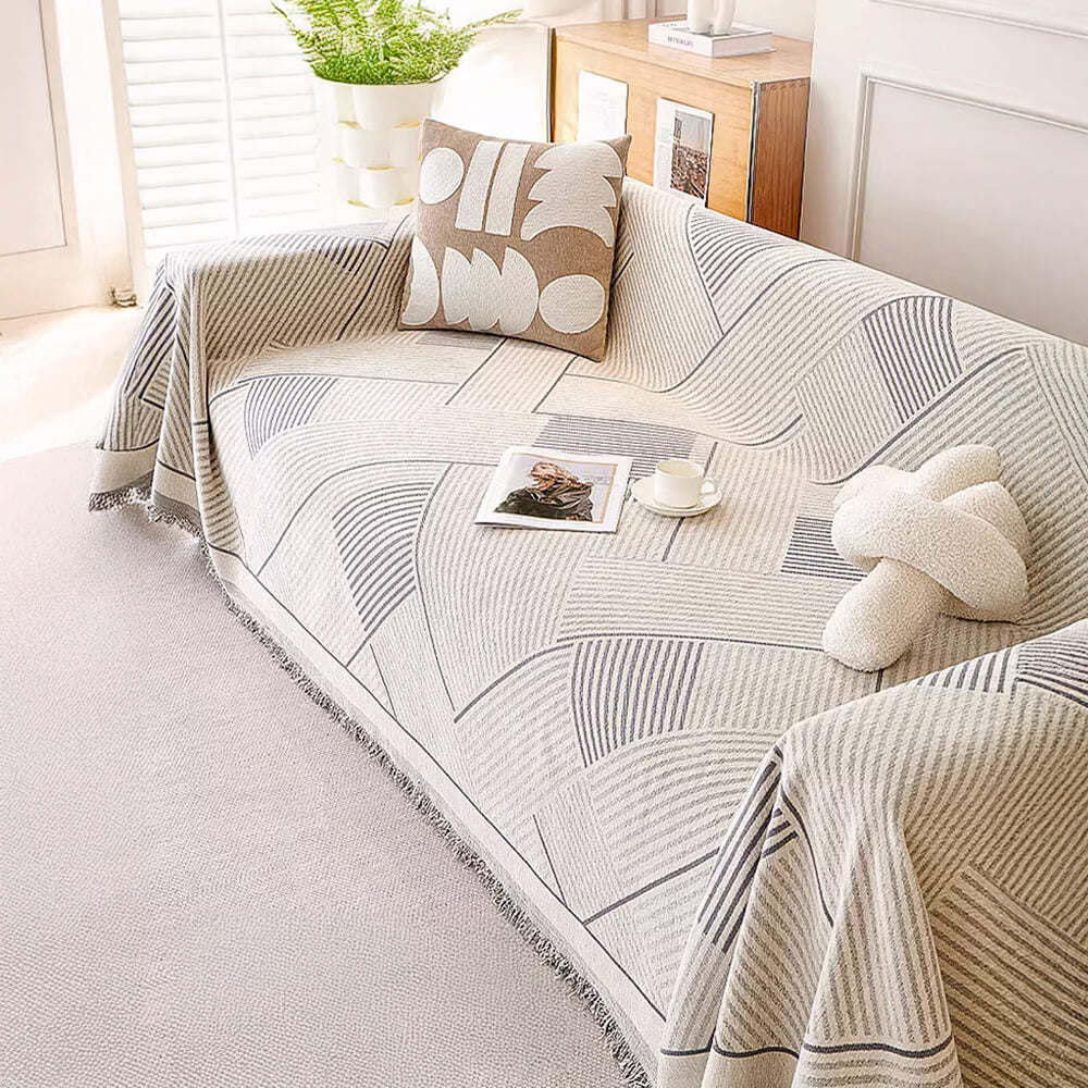 Classic Geometric Pattern Chenille Throw Couch Cover - Image 9