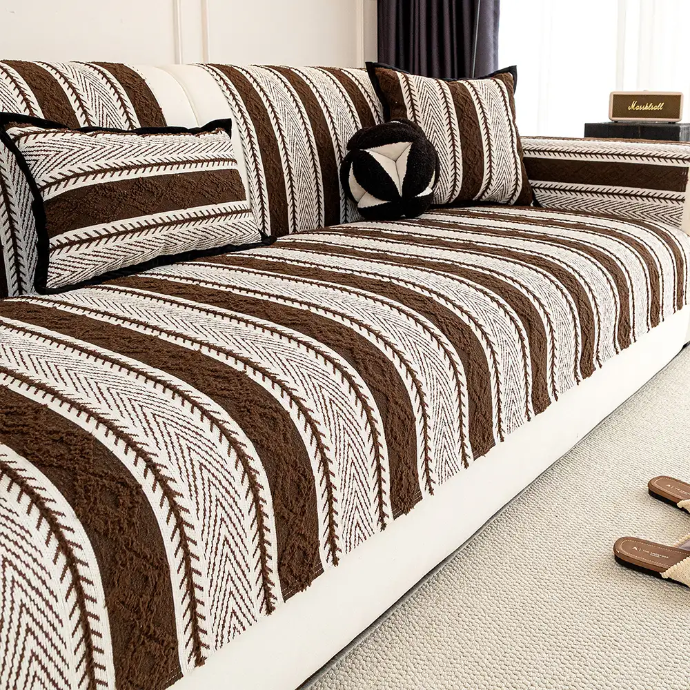 Color-Blocked Striped Chenille Non-Slip Couch Cover - Suitable For All Seasons - Image 11