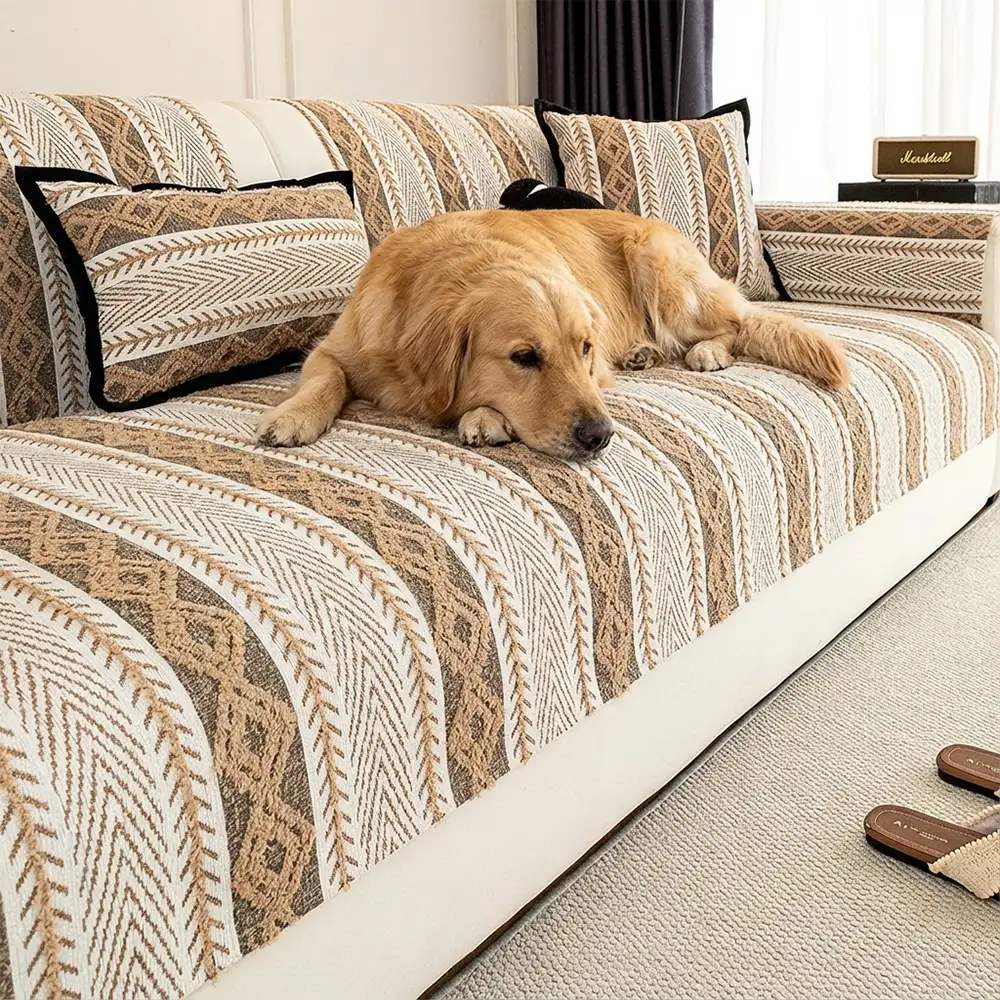 Color-Blocked Striped Chenille Non-Slip Couch Cover - Suitable For All Seasons - Image 12