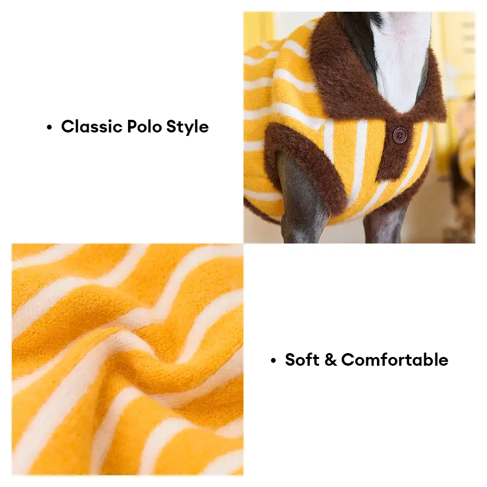 Color Blocked Striped Dachshund Polo Collar Dog Jumper - Image 4