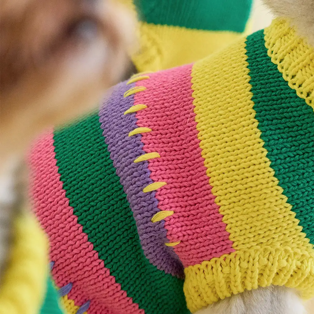 Color Blocked Striped Dachshund Sleeveless Dog Jumper - Image 6