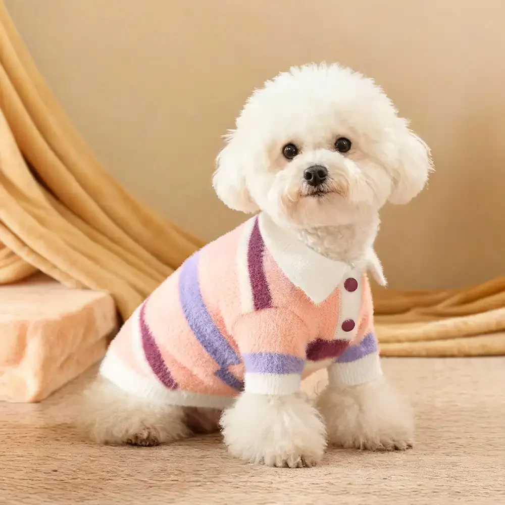 Color-Blocked Striped Faux Mink Fur Warm Dachshund Dog Jumper Suitable For Puppies - Image 11