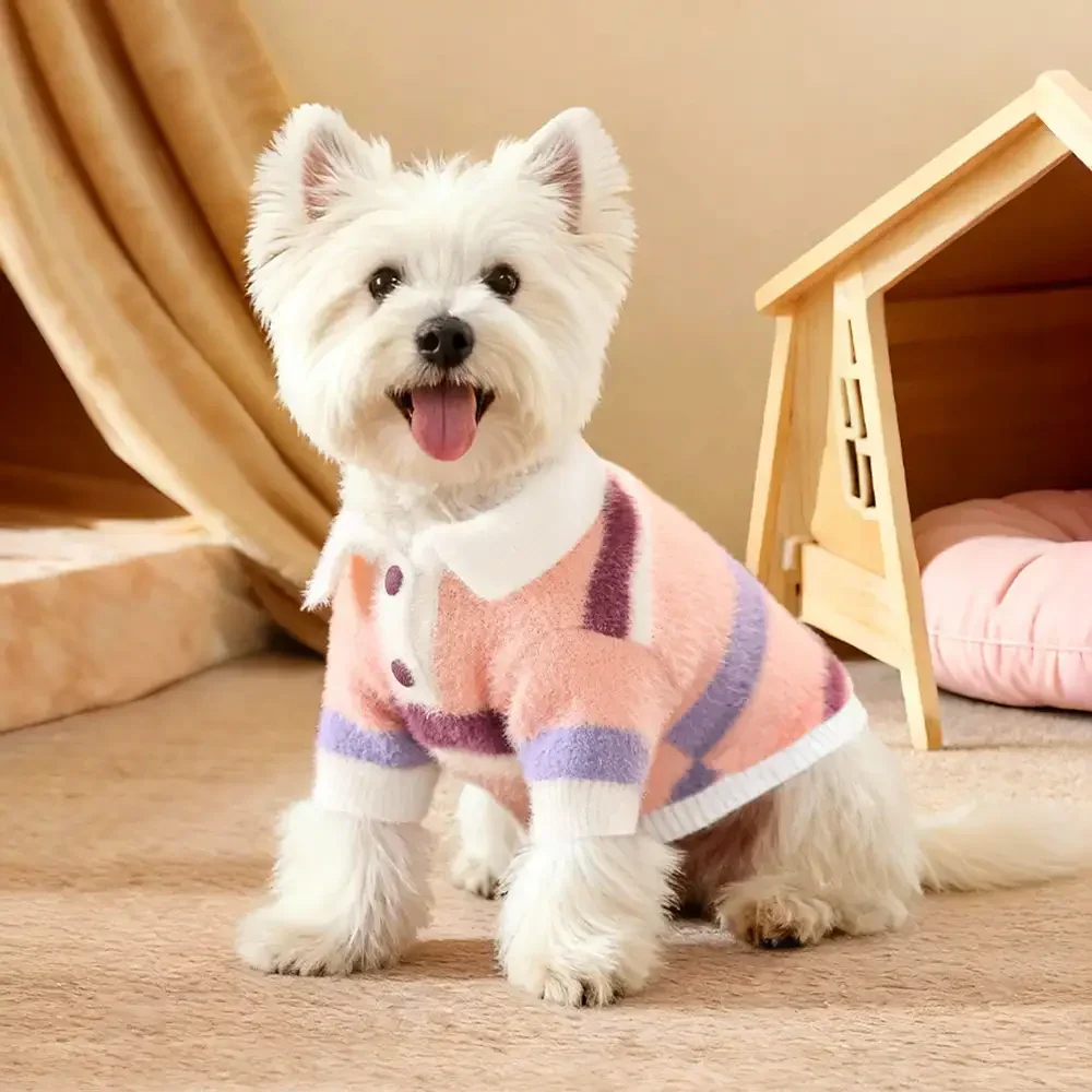 Color-Blocked Striped Faux Mink Fur Warm Dachshund Dog Jumper Suitable For Puppies - Image 9