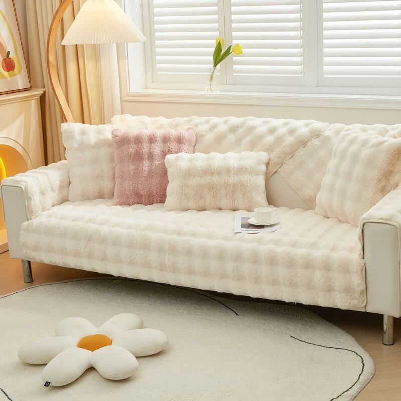Cosy Plush Solid Colour Non-slip Couch Cover - Image 10