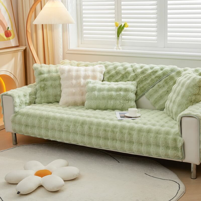 Cosy Plush Solid Colour Non-slip Couch Cover - Image 17