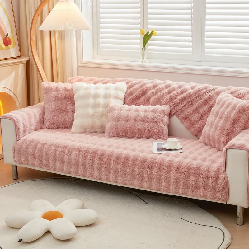 Cosy Plush Solid Colour Non-slip Couch Cover - Image 3