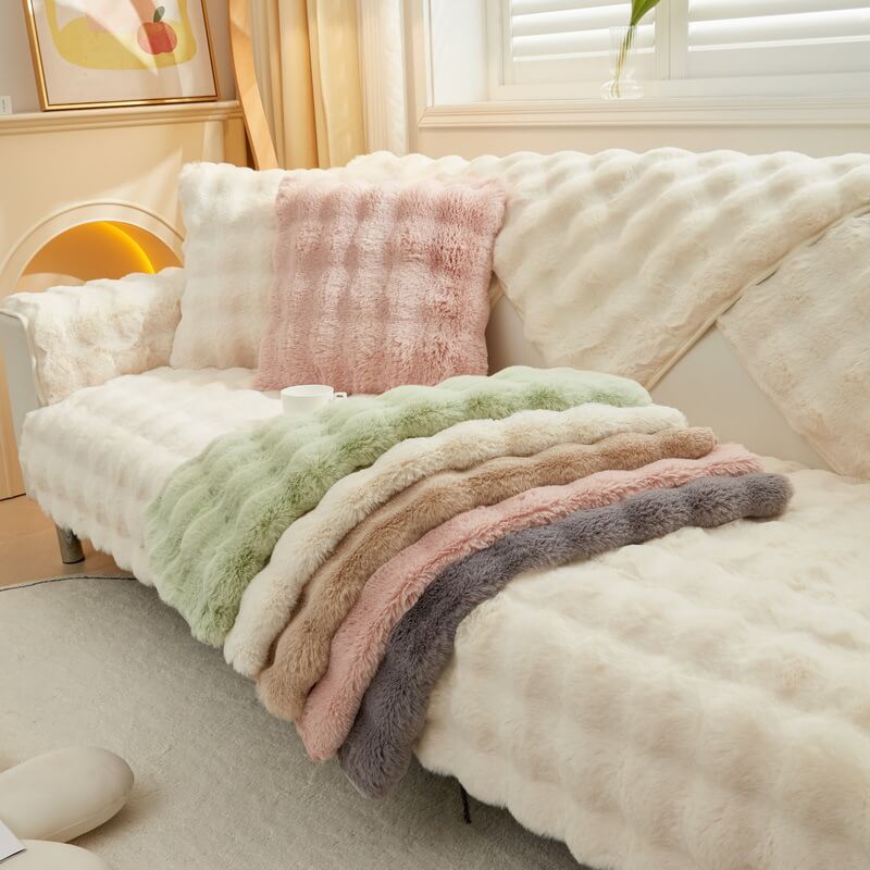 Cosy Plush Solid Colour Non-slip Couch Cover - Image 4