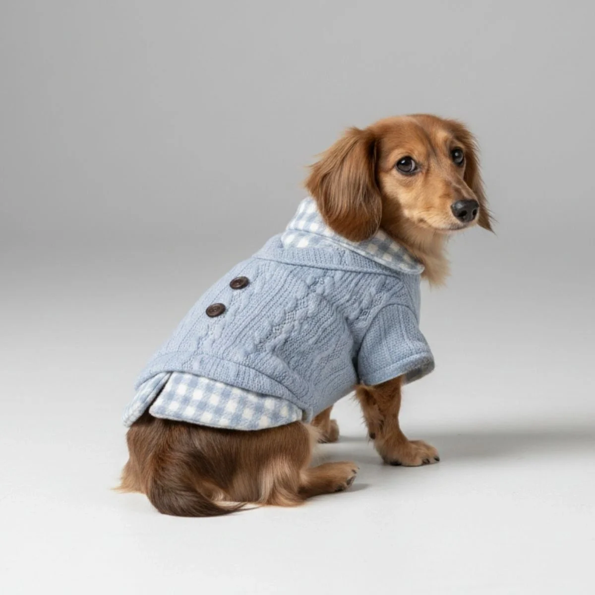 Cozy Knitted Dog Jumper with Plaid Collar – Available in Pink & Blue - Image 3