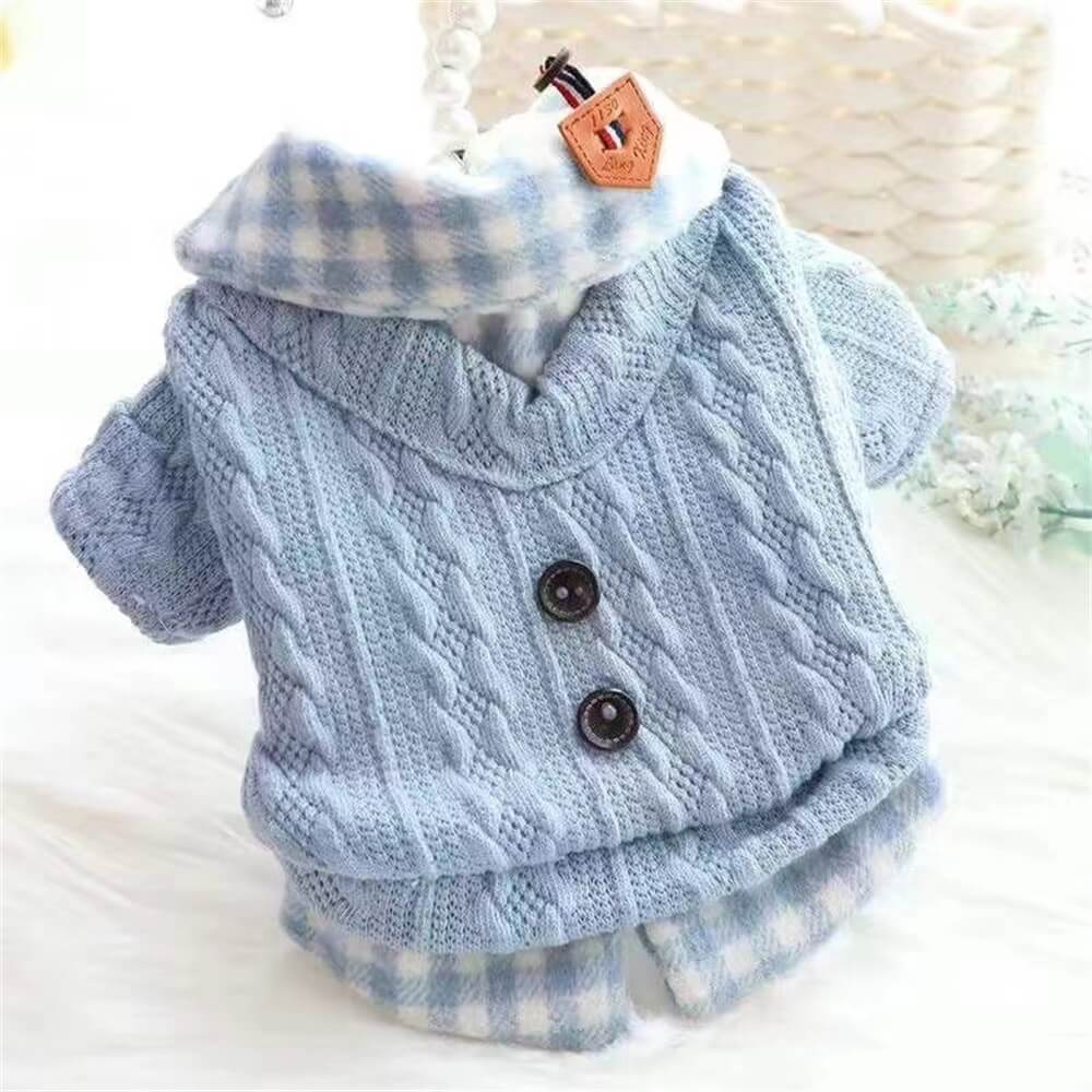 Cozy Knitted Dog Jumper with Plaid Collar – Available in Pink & Blue - Image 7