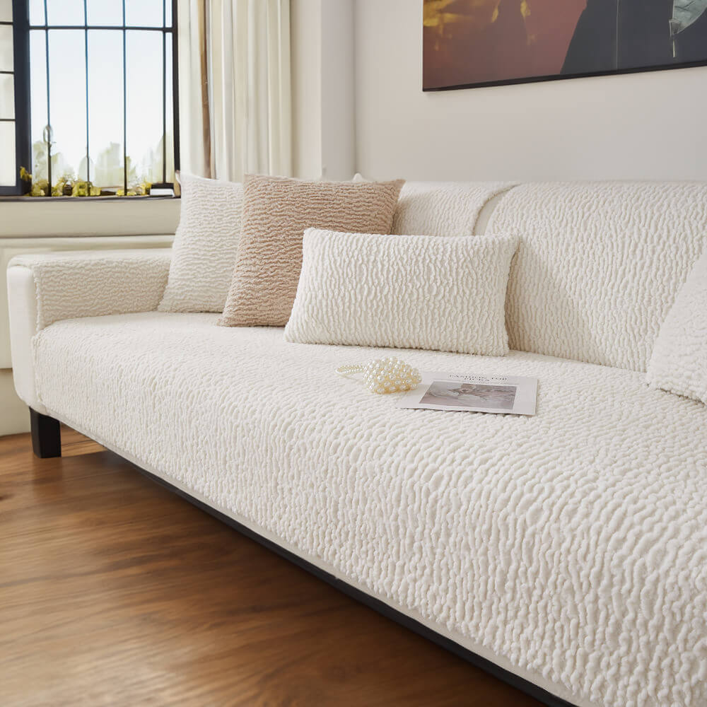 Cream Colour Berber Fleece Anti-Scratch Couch Cover - Image 12