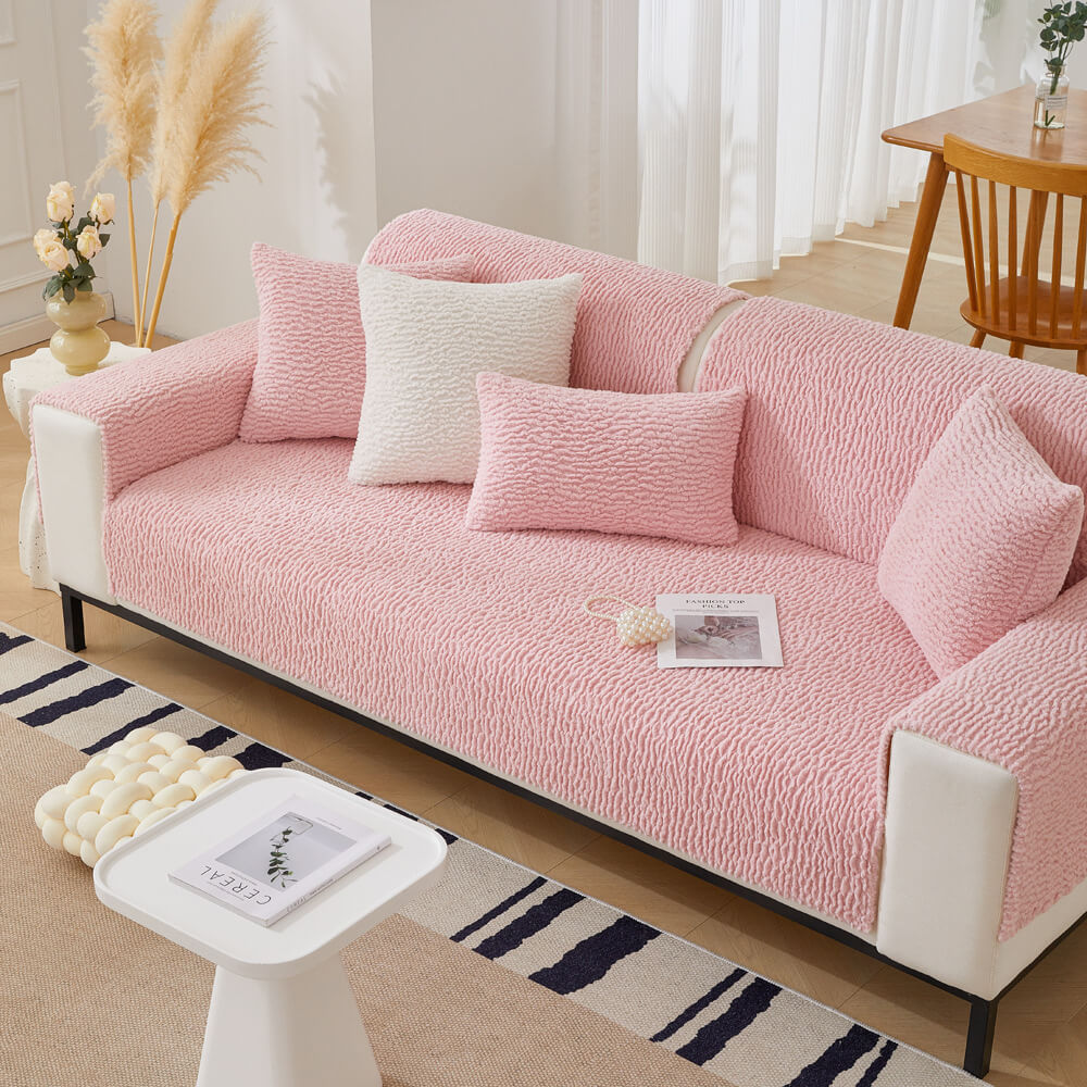 Cream Colour Berber Fleece Anti-Scratch Couch Cover - Image 3