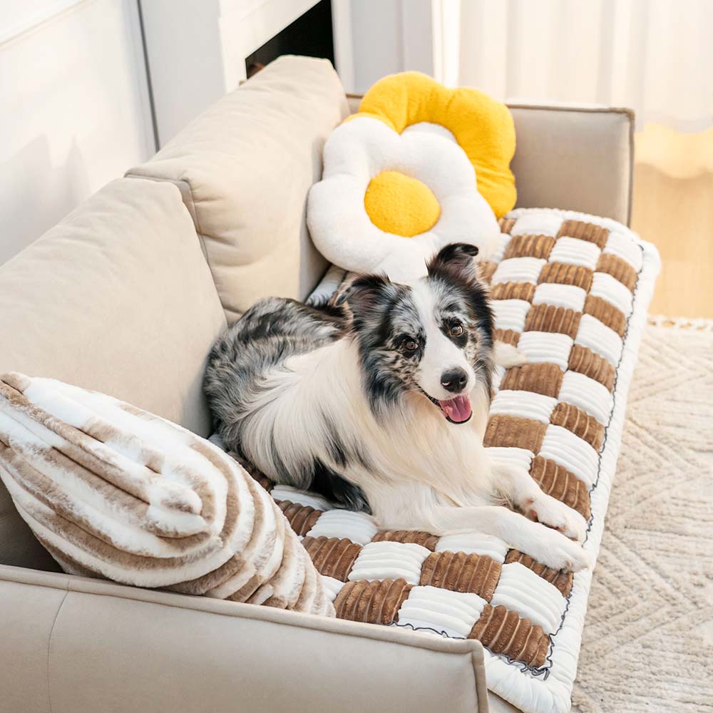Cream-coloured Large Plaid Square Pet Carpet Bed Couch Cover - Image 16