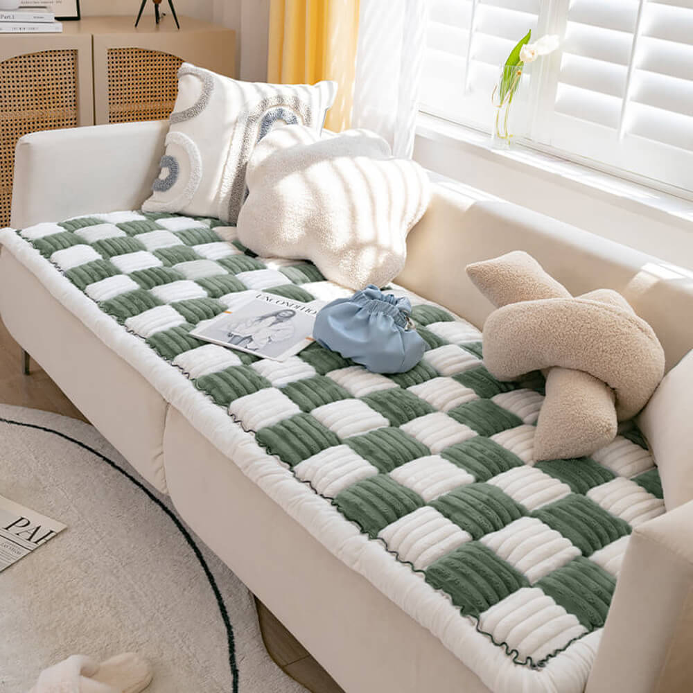 Cream-coloured Large Plaid Square Pet Carpet Bed Couch Cover - Image 20