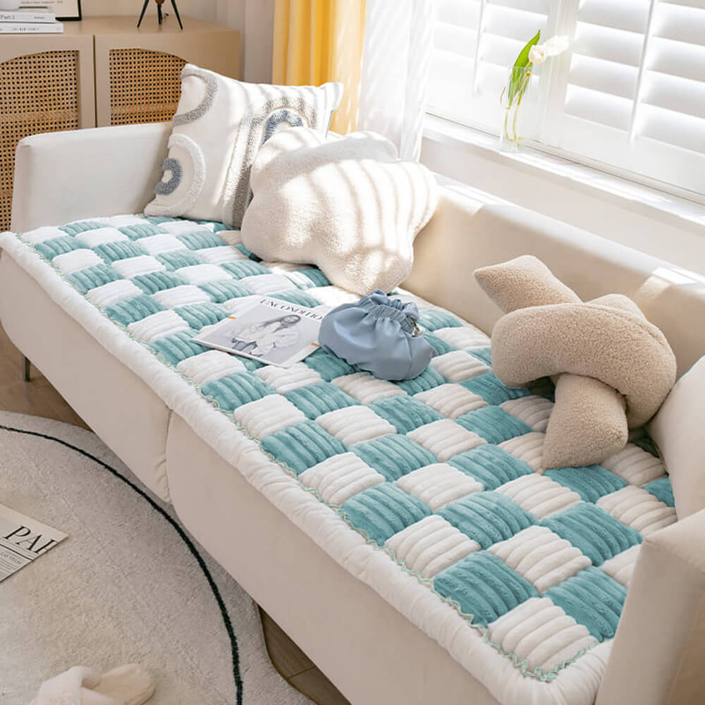 Cream-coloured Large Plaid Square Pet Carpet Bed Couch Cover - Image 21