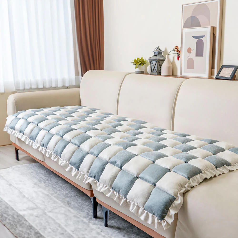 Cream-coloured Large Plaid Square Pet Carpet Bed Couch Cover - Image 23