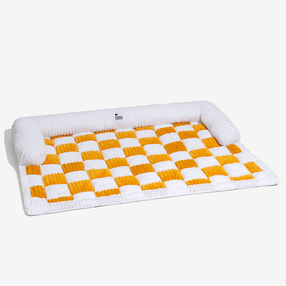 Cream Square Plaid Cosy Dog Mat Furniture Protector Cover - Image 14
