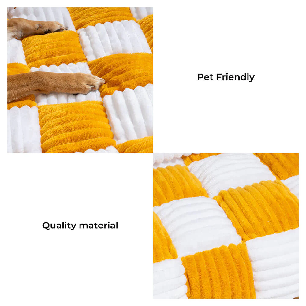 Cream Square Plaid Cosy Dog Mat Furniture Protector Cover - Image 4