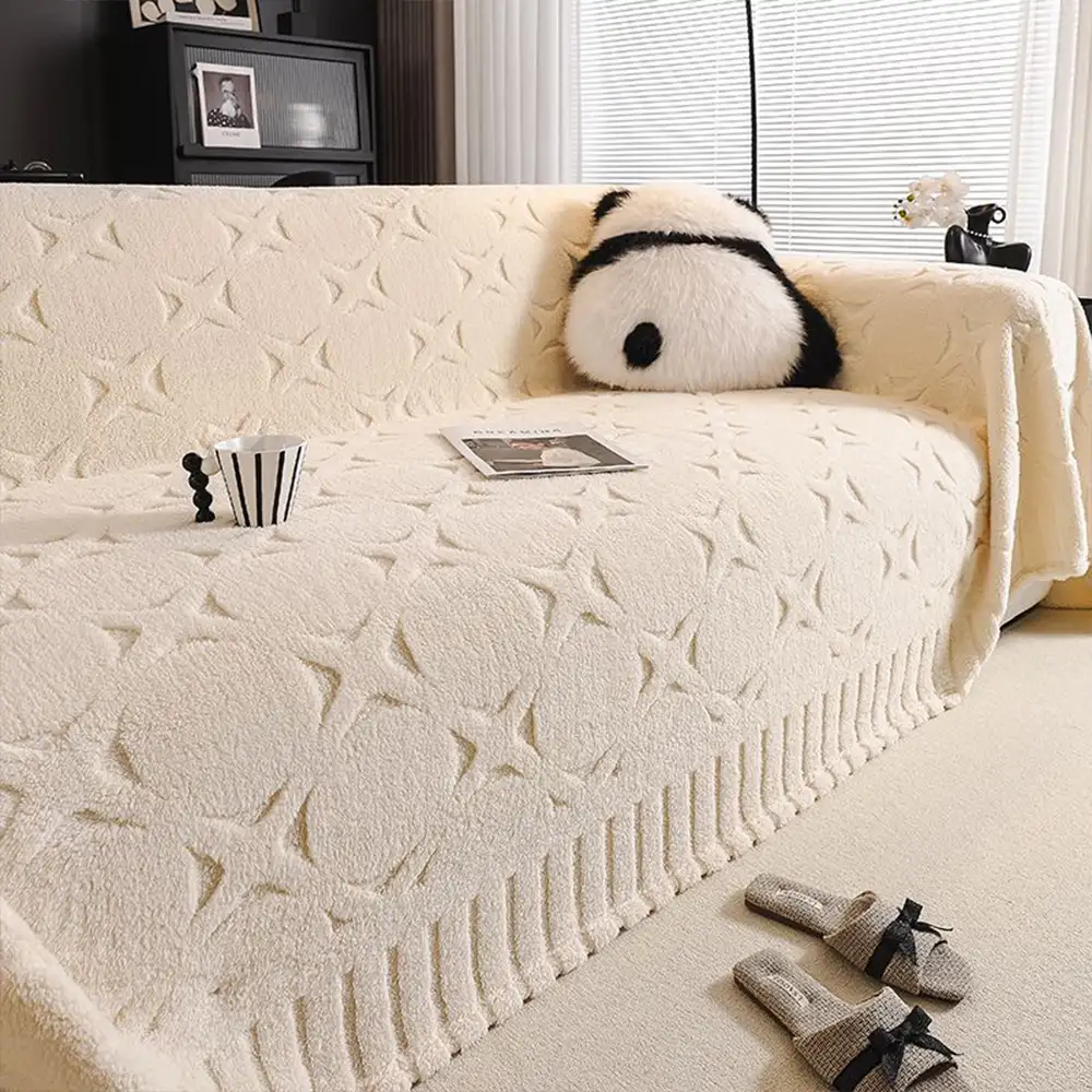 Cream Textured Jacquard Design Sofa Decorative Throw Couch Cover - Image 11