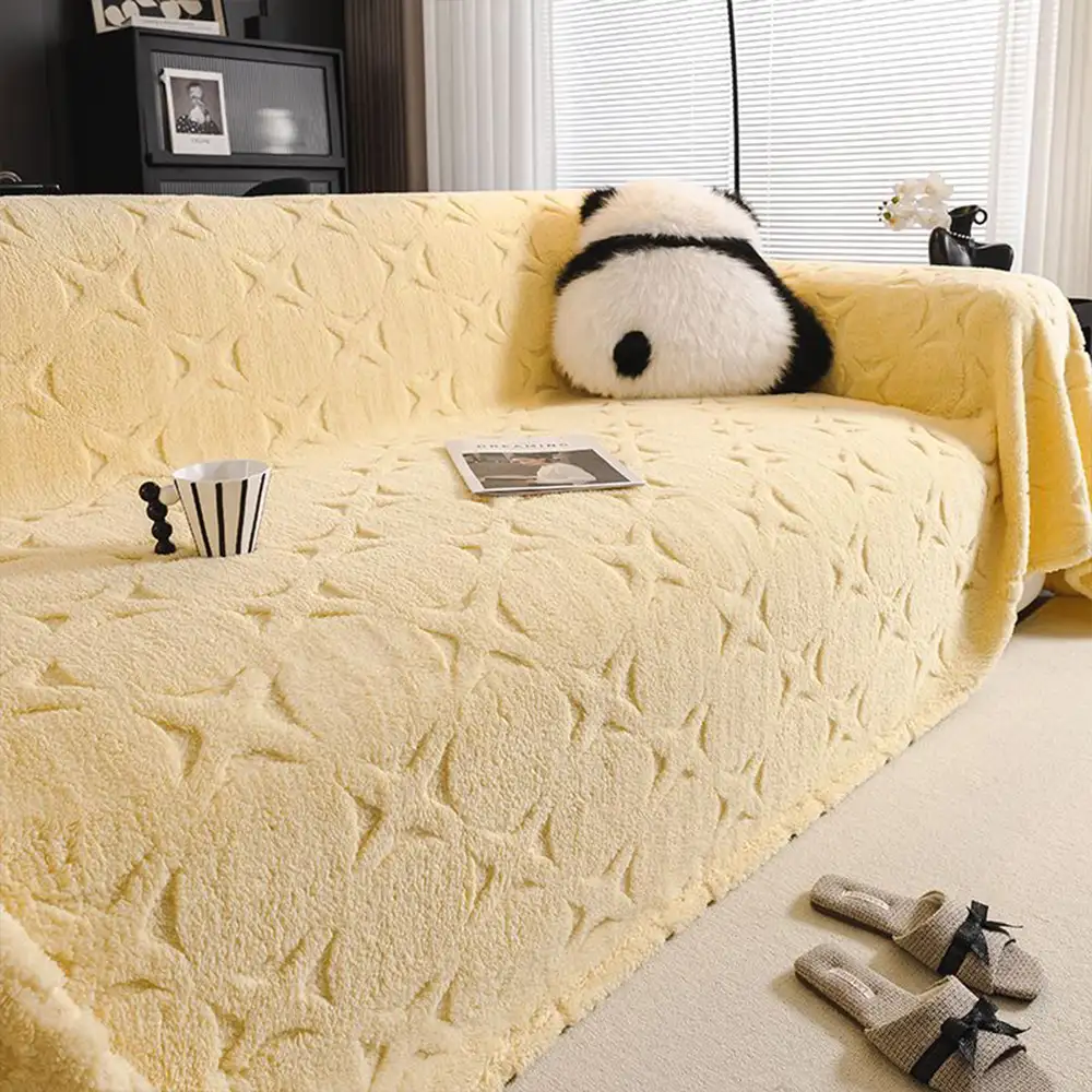 Cream Textured Jacquard Design Sofa Decorative Throw Couch Cover - Image 13