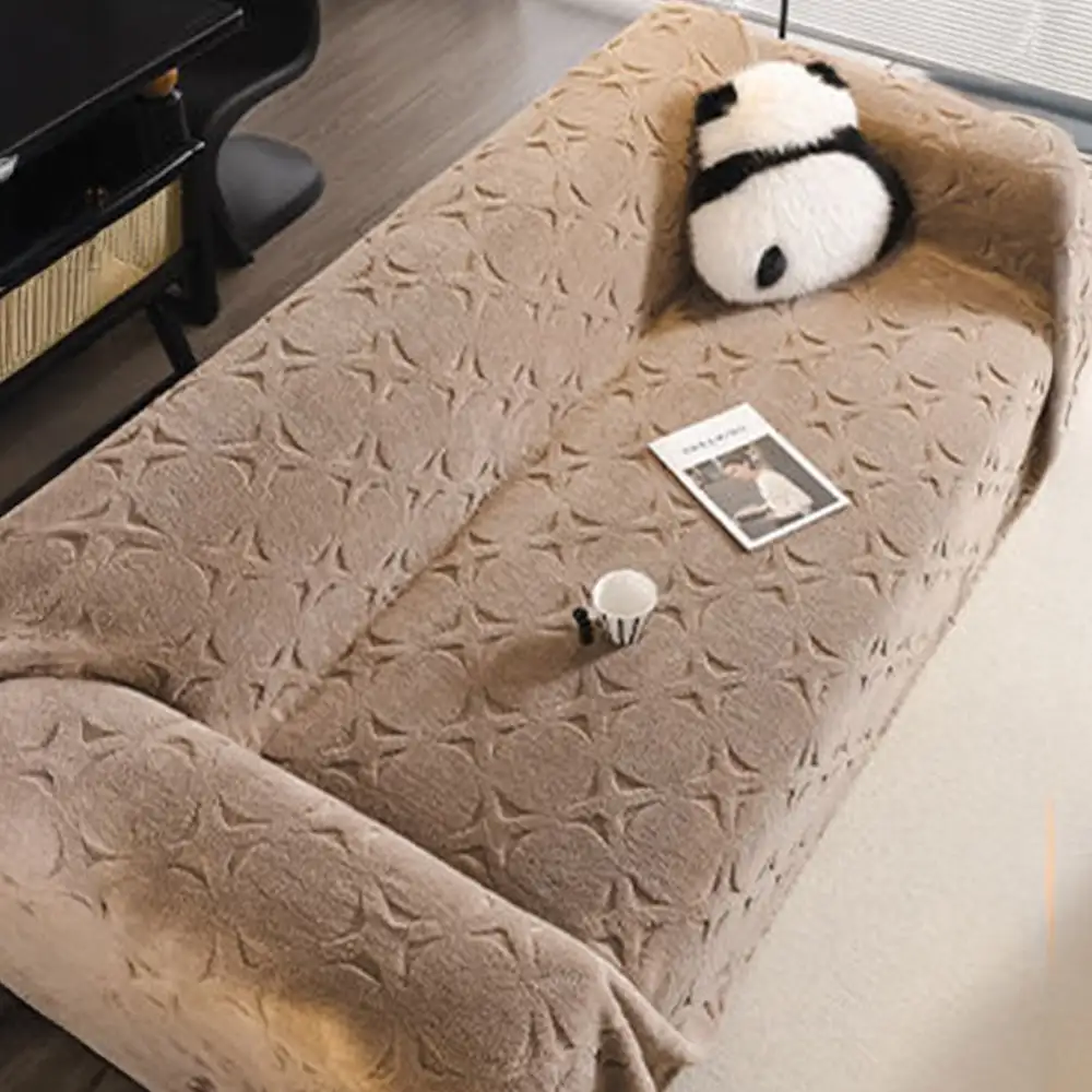 Cream Textured Jacquard Design Sofa Decorative Throw Couch Cover - Image 14