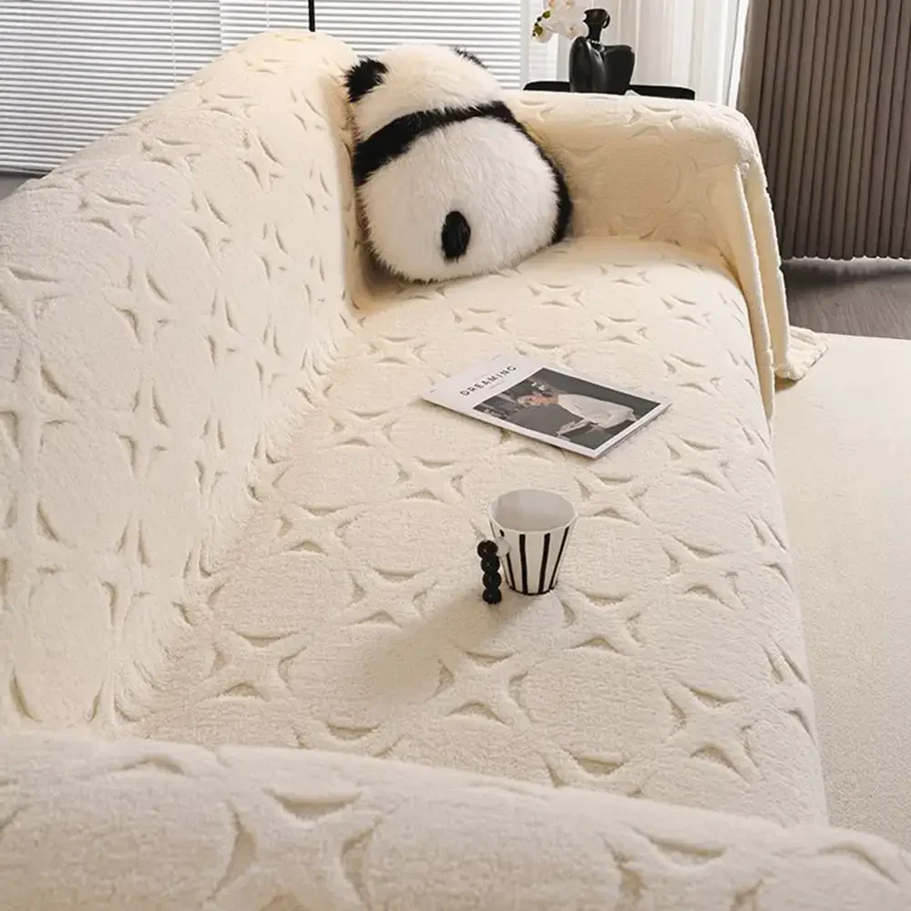 Cream Textured Jacquard Design Sofa Decorative Throw Couch Cover - Image 8