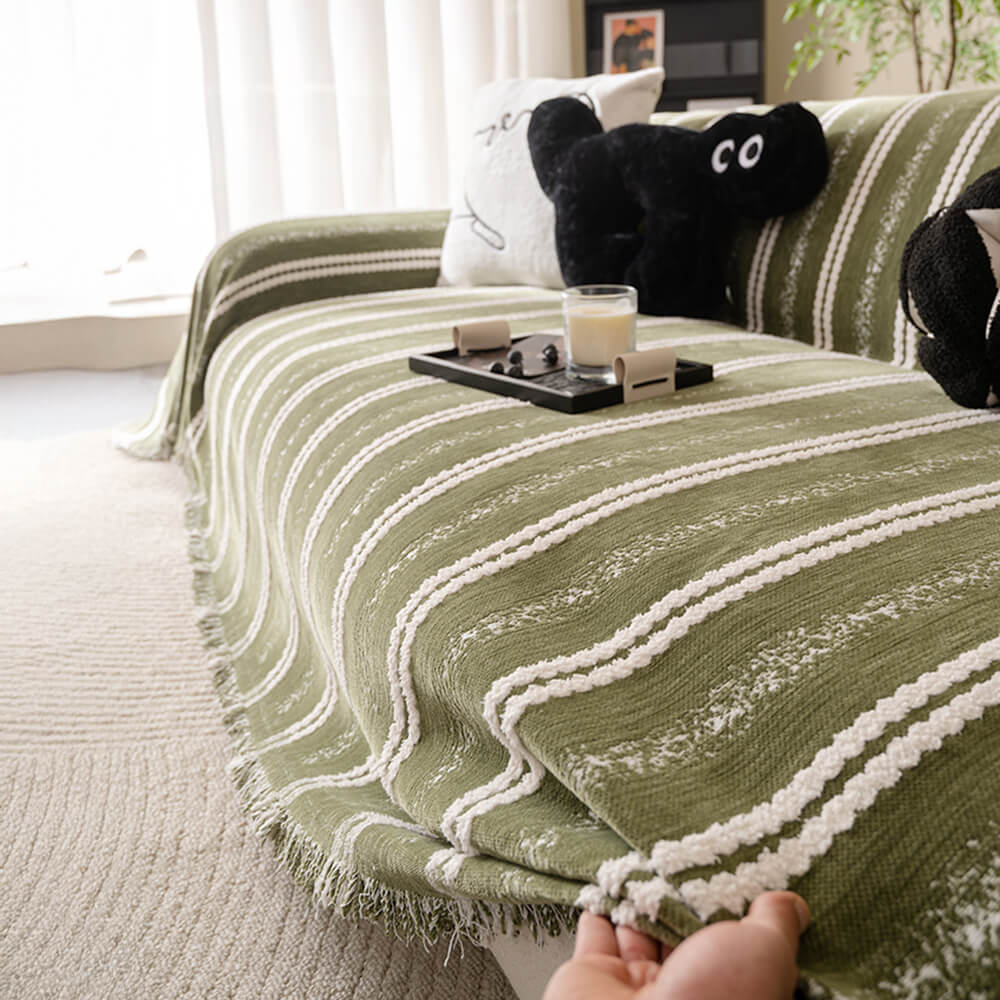 Decorative Stripe Tassel Chenille Throw Couch Cover - Image 10