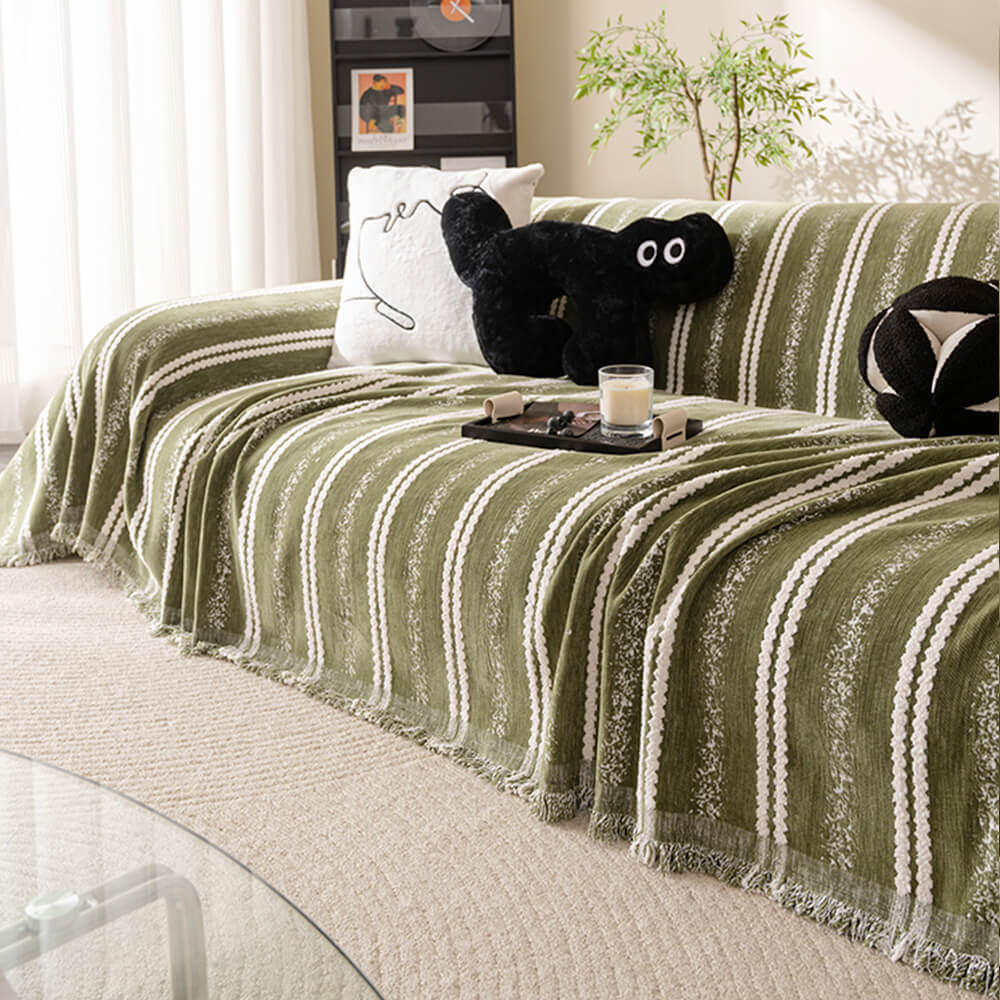 Decorative Stripe Tassel Chenille Throw Couch Cover - Image 13