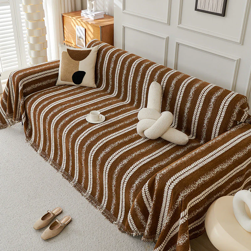 Decorative Stripe Tassel Chenille Throw Couch Cover - Image 14