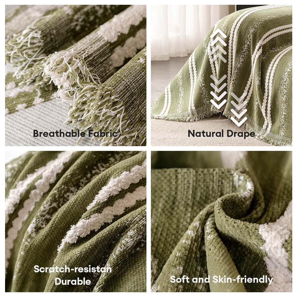 Decorative Stripe Tassel Chenille Throw Couch Cover - Image 3