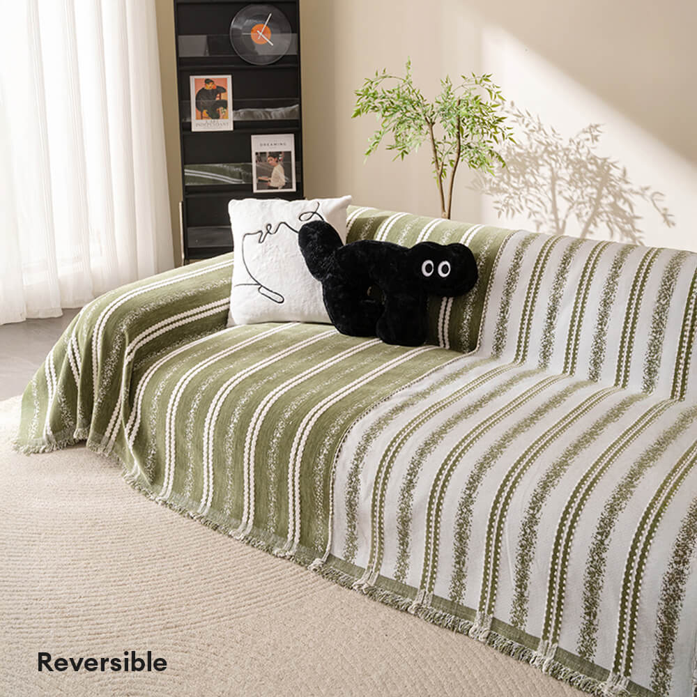Decorative Stripe Tassel Chenille Throw Couch Cover - Image 4