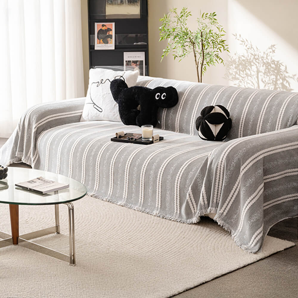 Decorative Stripe Tassel Chenille Throw Couch Cover - Image 5