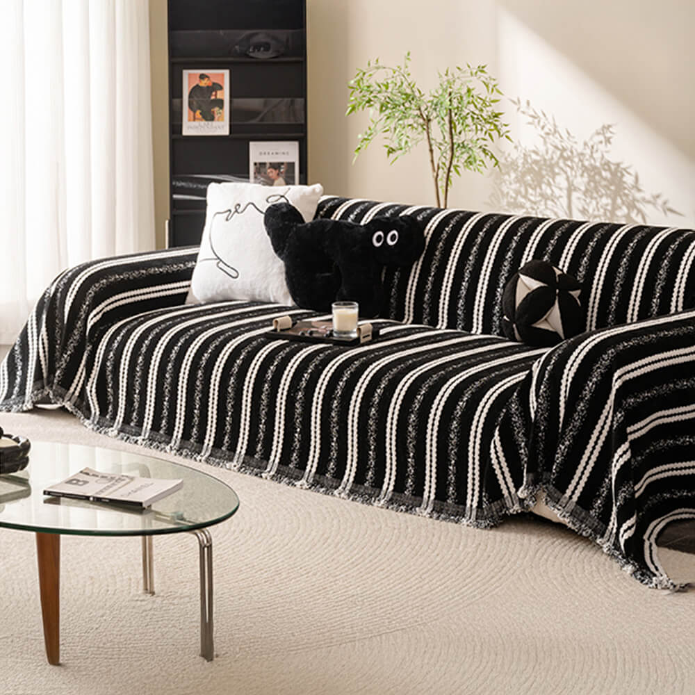 Decorative Stripe Tassel Chenille Throw Couch Cover - Image 7