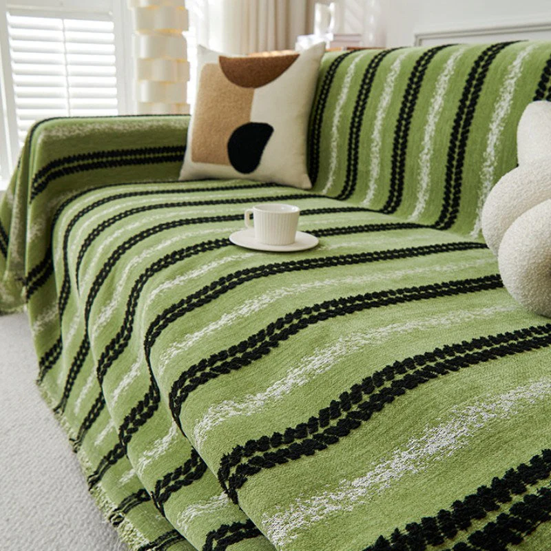 Decorative Stripe Tassel Chenille Throw Couch Cover - Image 9