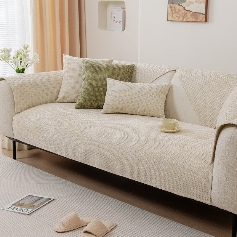 Delicate Waffle Chenille Fabric Furniture Protector Couch Cover - Image 14