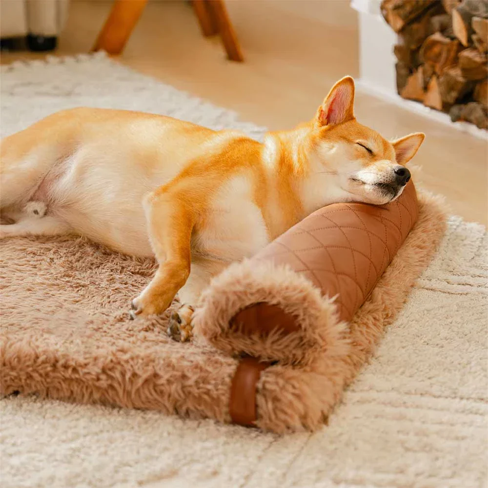 Dual-Sided Faux Leather＆Warm Plush Removable Sponge Dog Mat With Pillow - Image 10