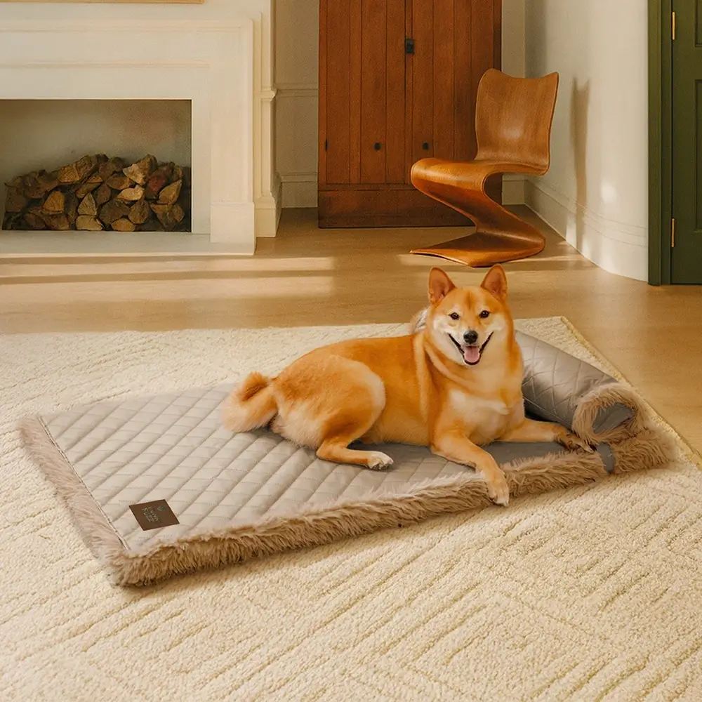 Dual-Sided Faux Leather＆Warm Plush Removable Sponge Dog Mat With Pillow - Image 15