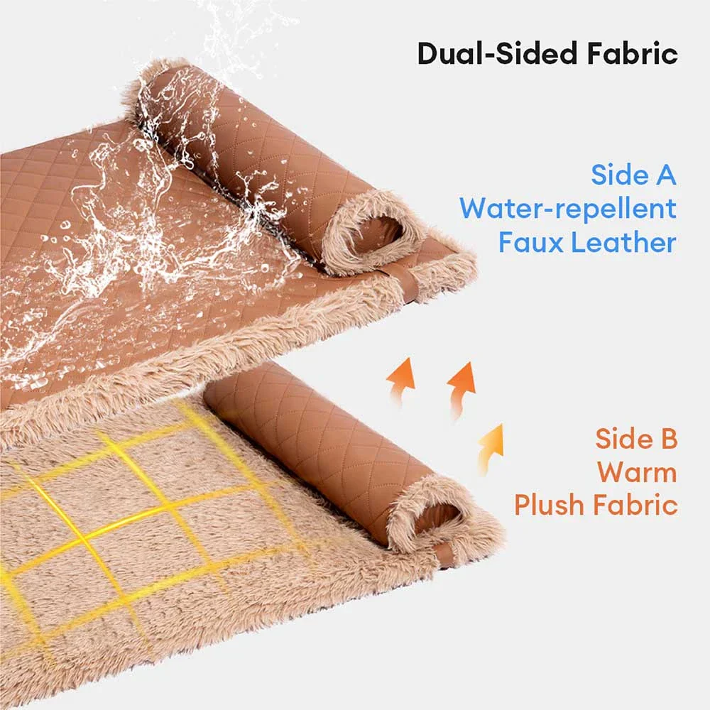 Dual-Sided Faux Leather＆Warm Plush Removable Sponge Dog Mat With Pillow - Image 3