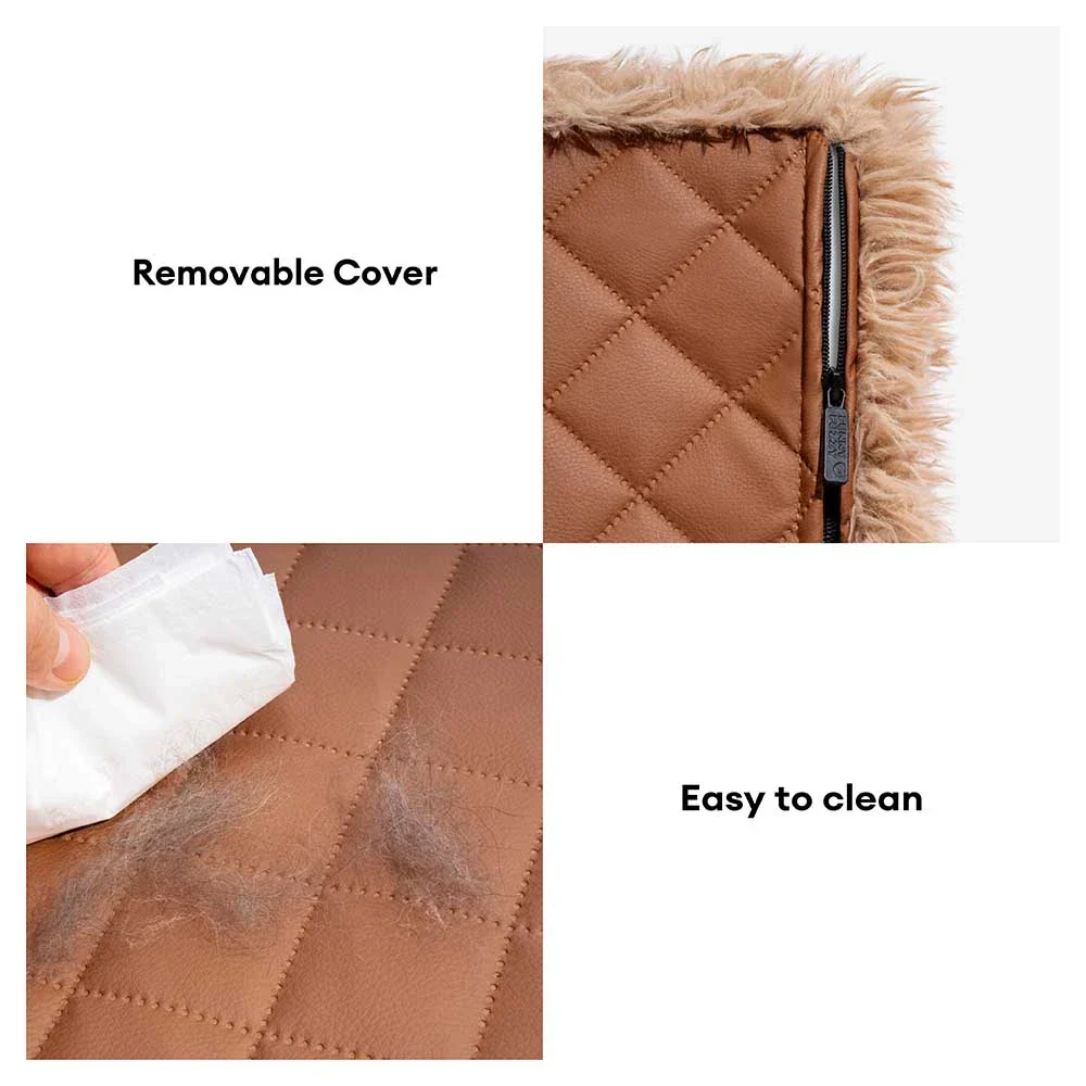 Dual-Sided Faux Leather＆Warm Plush Removable Sponge Dog Mat With Pillow - Image 6